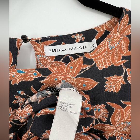 Rebecca Minkoff Floral Blouse Top Ruffle Shoulder Smocked Sleeve Flower Large - Picture 12 of 12
